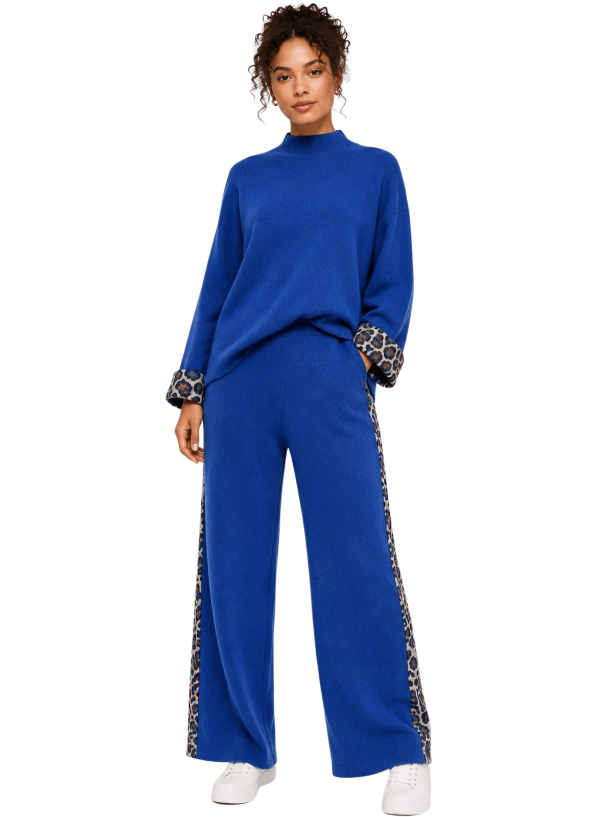 Leopard Trim Knit Lounge Set