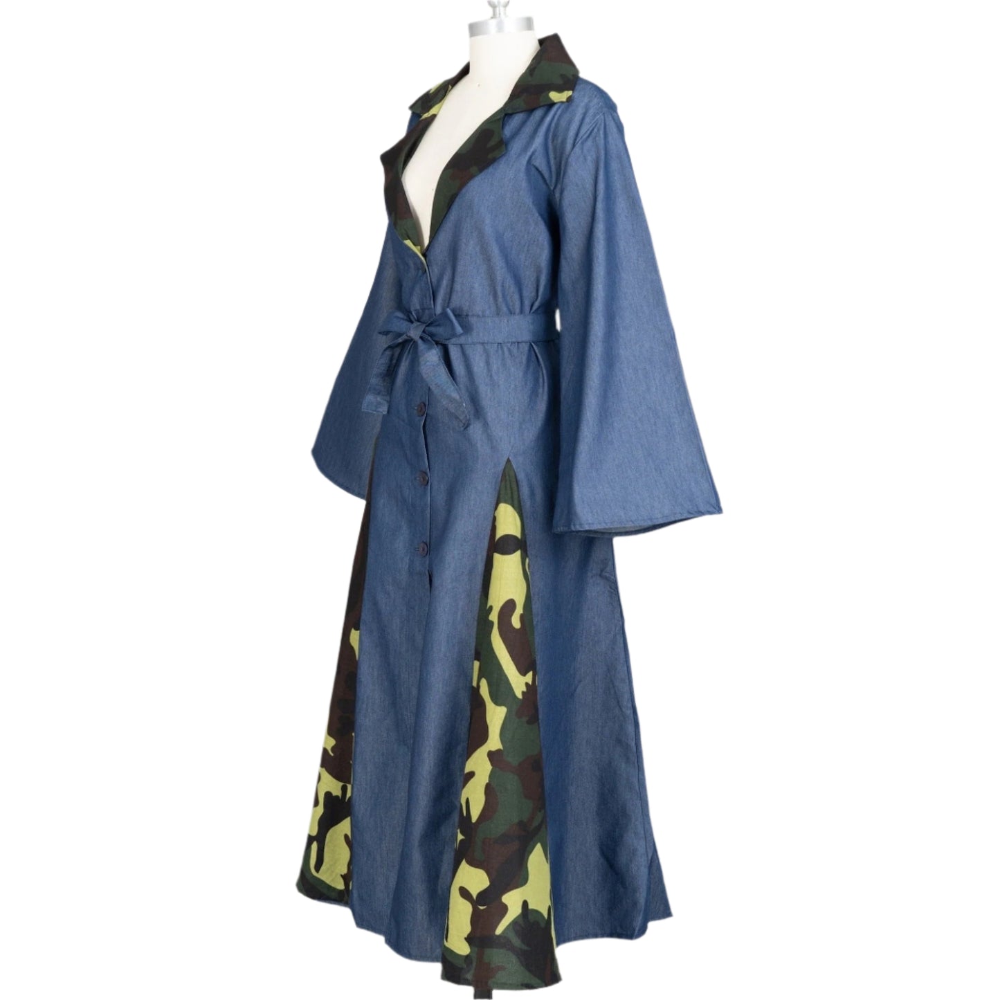 African Trim Denim Dress