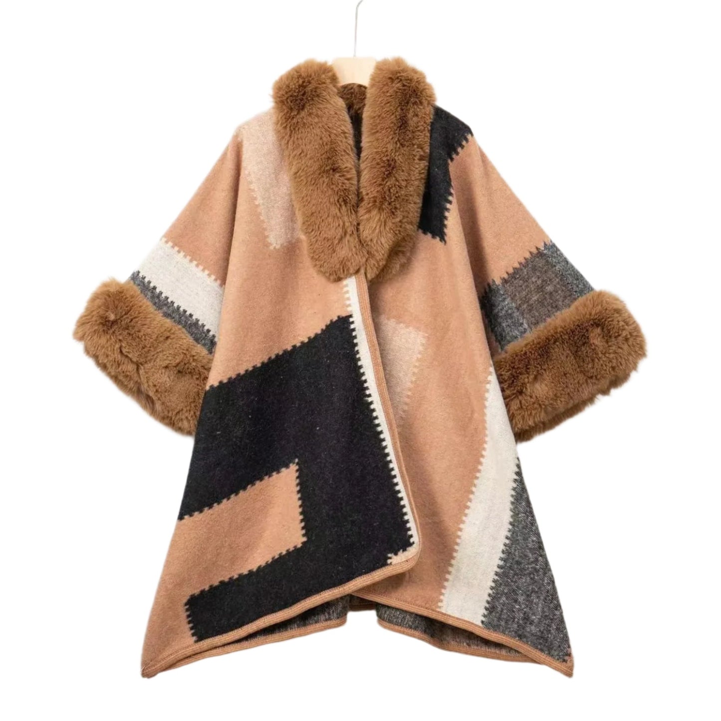 Faux Fur Trim Cape
