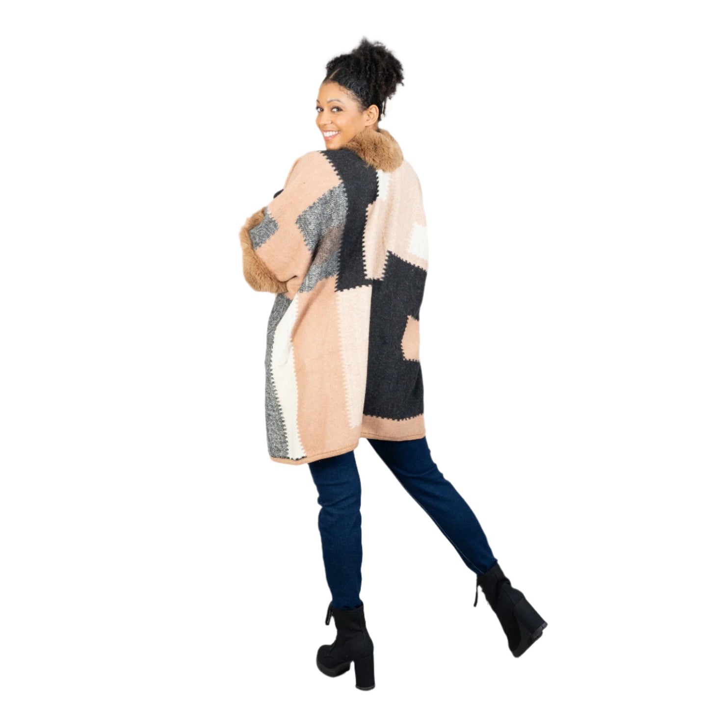Faux Fur Trim Cape