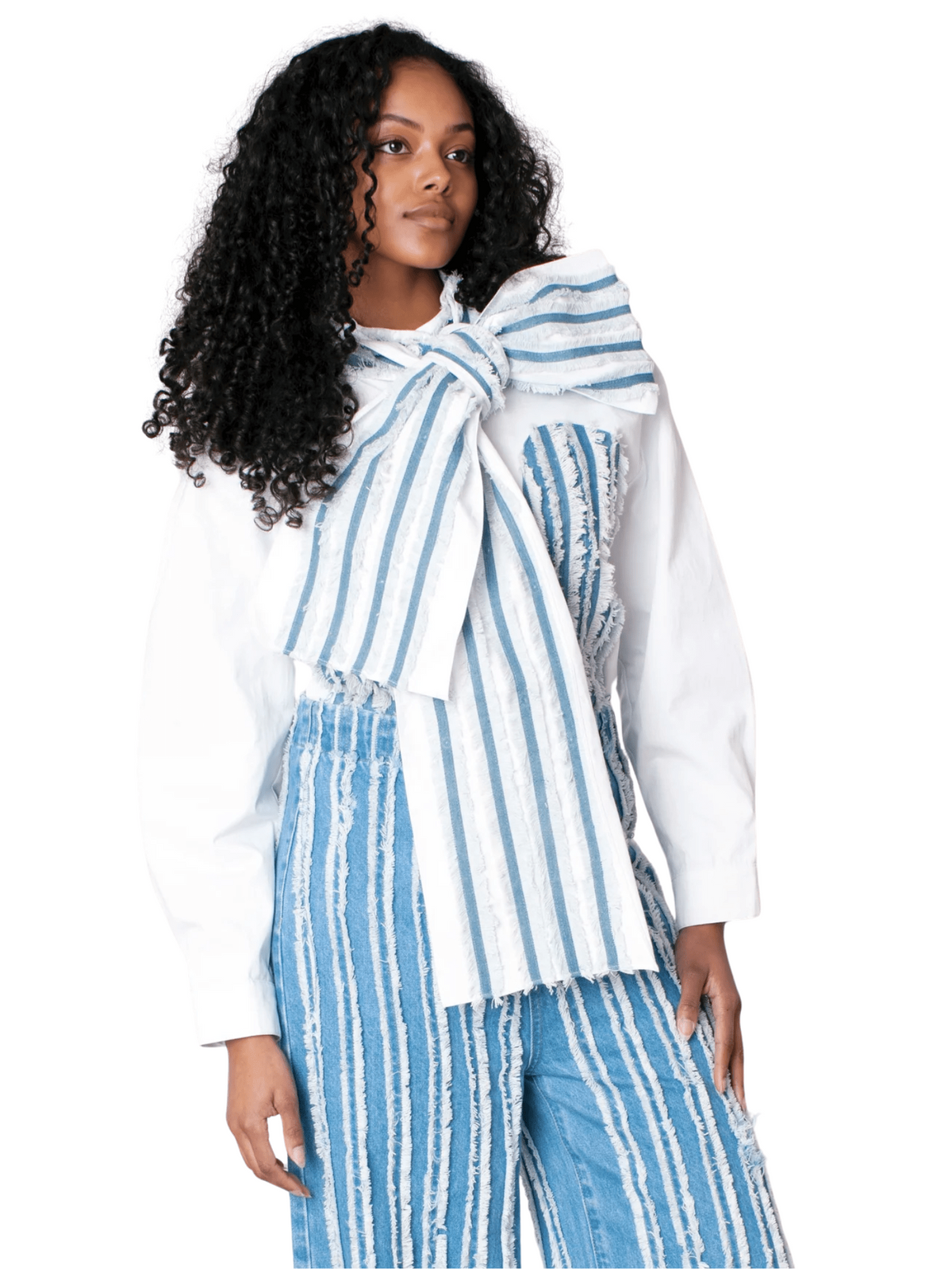 Asymmetric Stripe Top with Statement Bow