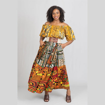 A Afrocentric Print Off-Shoulder Maxi Dress
