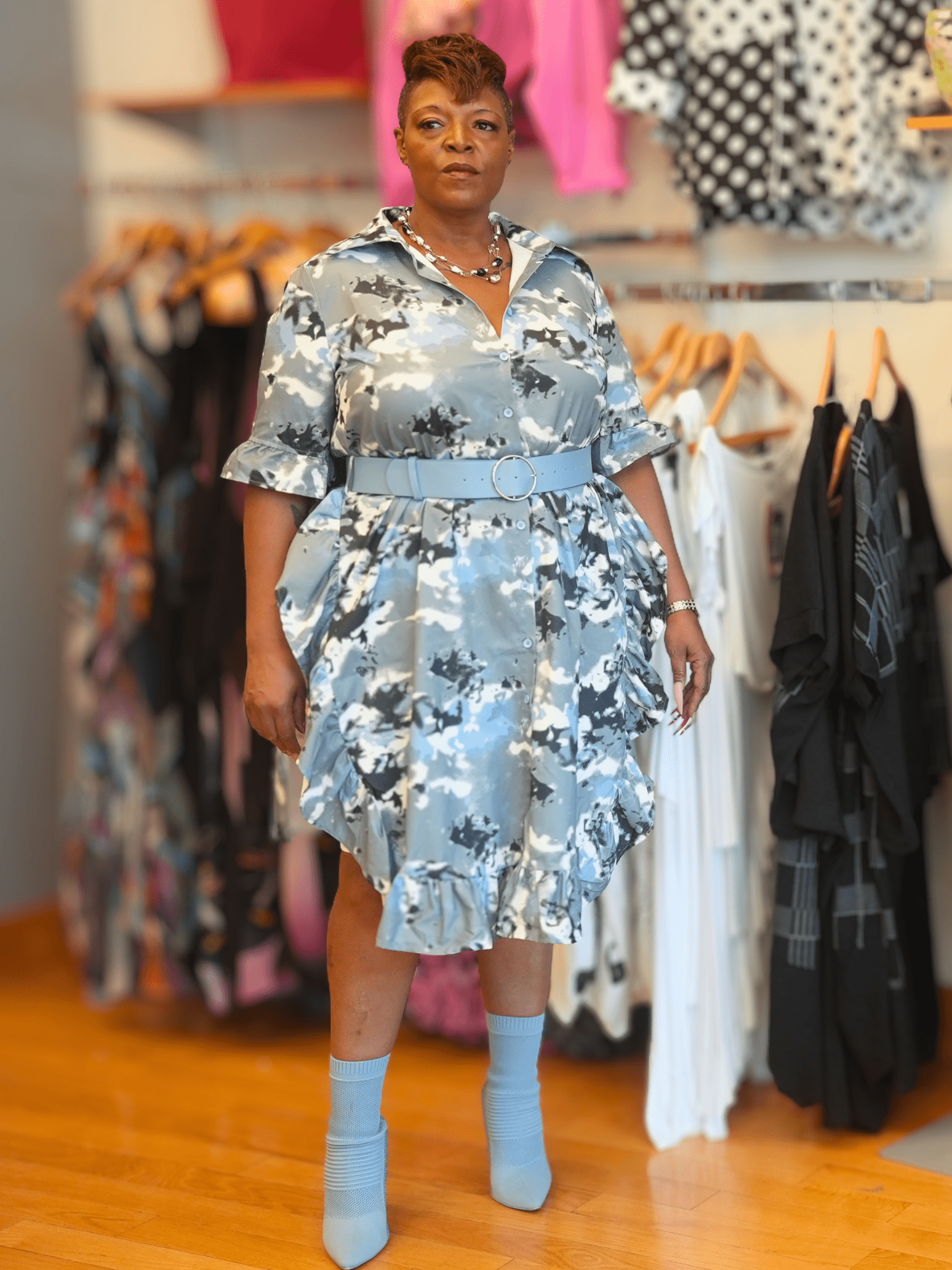 Camo Print Ruffle Midi Dress Camouflage / 2XL