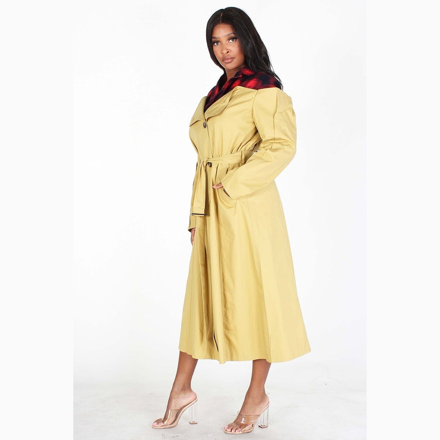 Belted Plaid Trench Coat