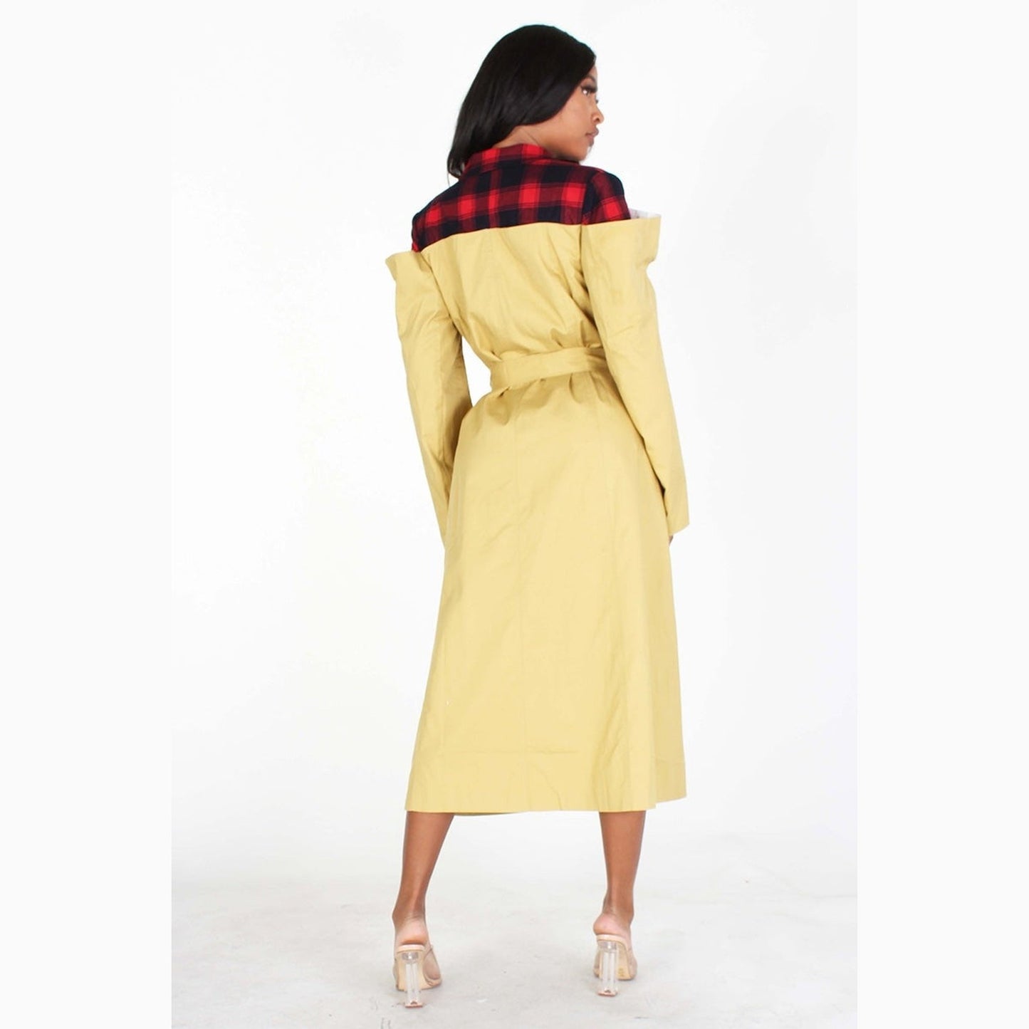 Belted Plaid Trench Coat