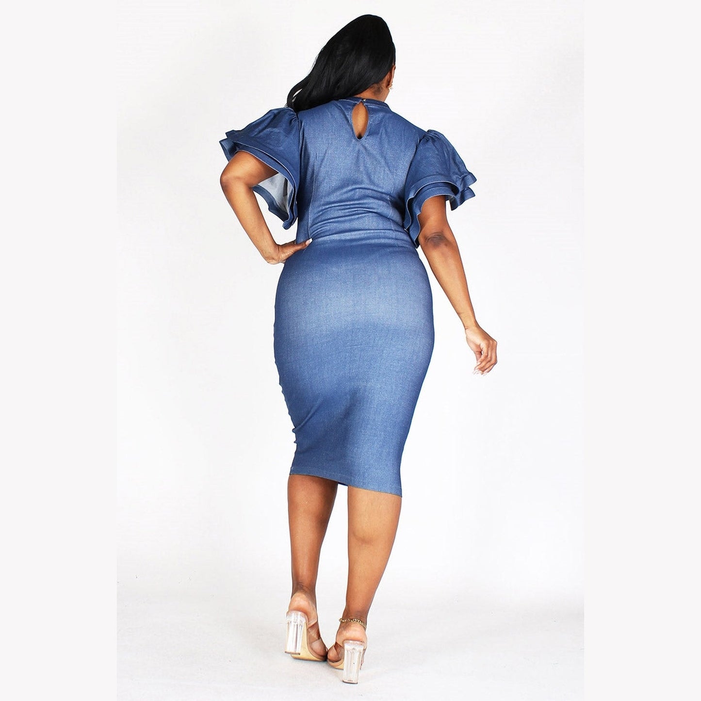 Denim Knit Tiered Sleeve Dress PS