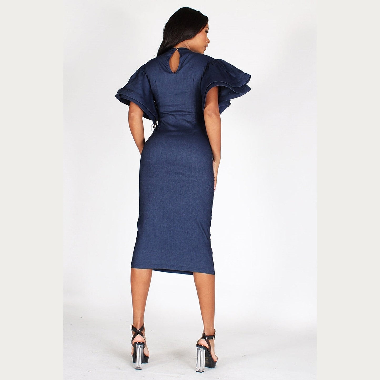 Denim Knit Tiered Sleeve Dress PS