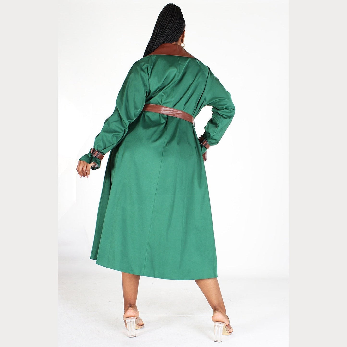 PS Two-tone Faux Leather Trench Coat
