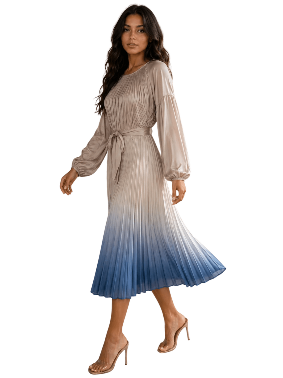 Graceful Gradient Pleated Midi Dress