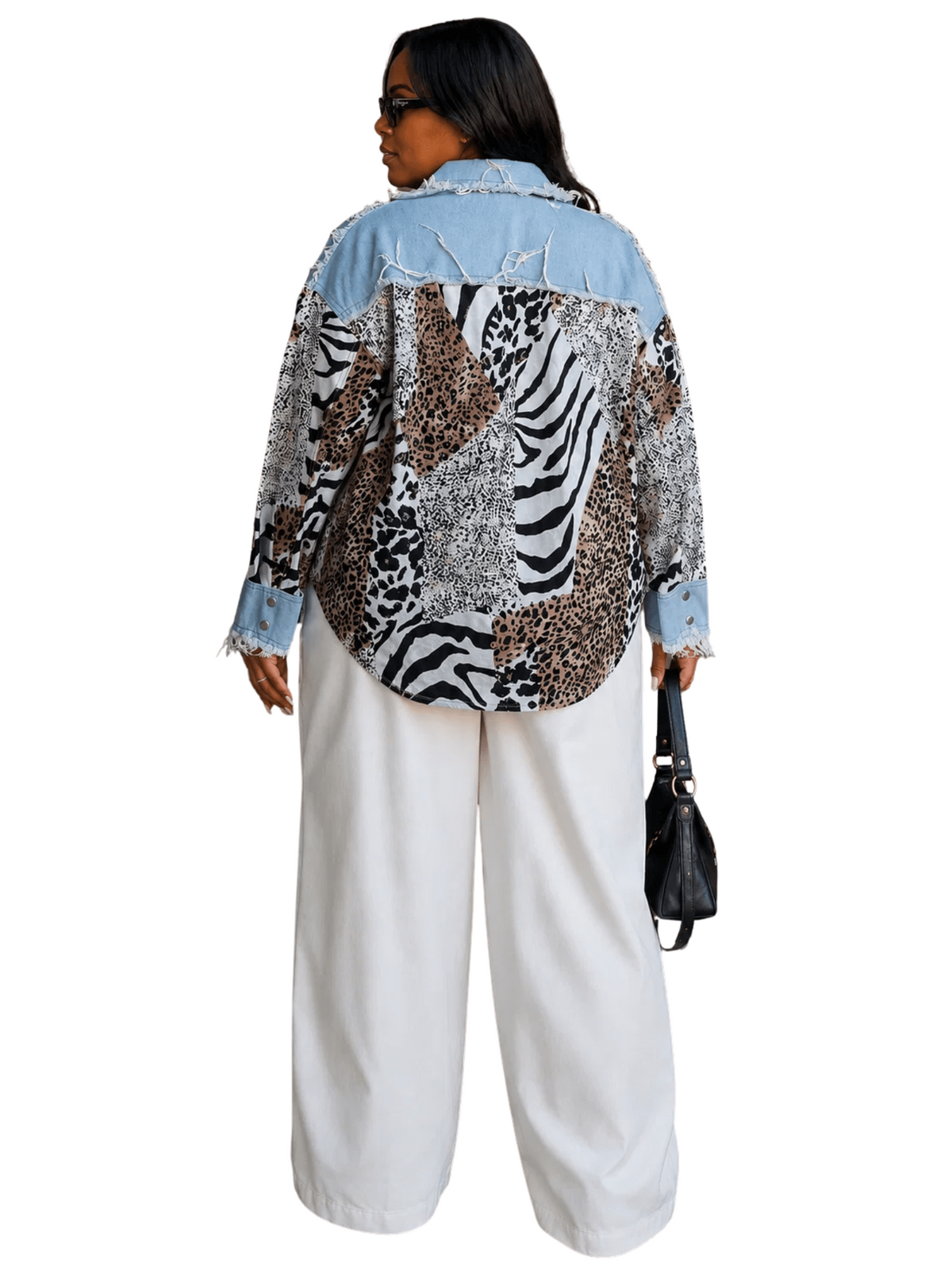 Mixed Animal Print Denim Detail Shirt