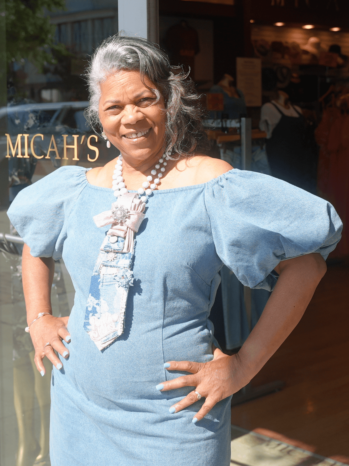 Off-Shoulder Puff Sleeve Denim Dress