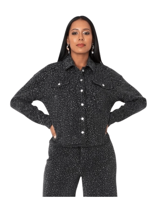 Rhinestone Denim Jacket & Culottes Set