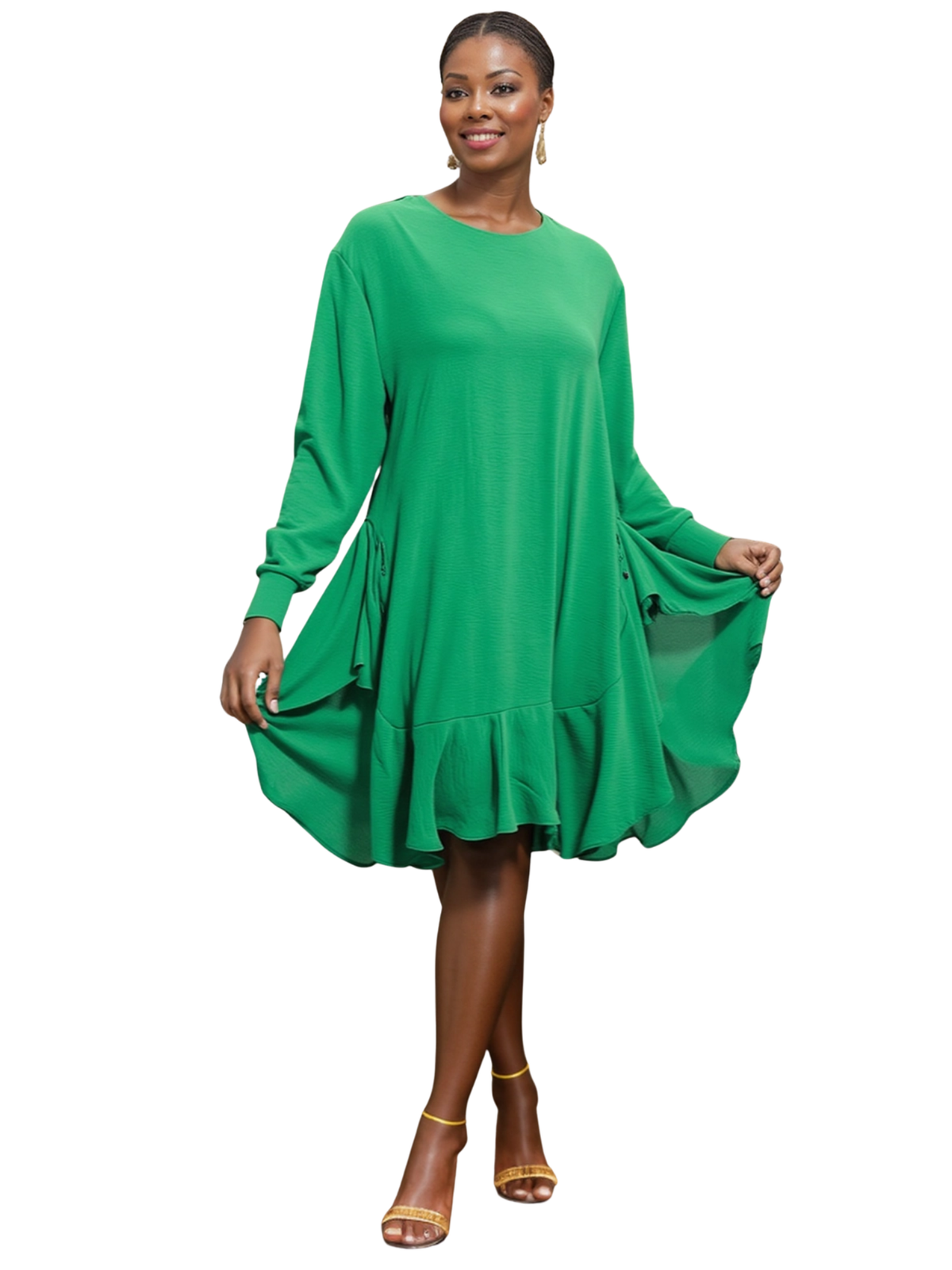 Solid Color Long Sleeve Dress