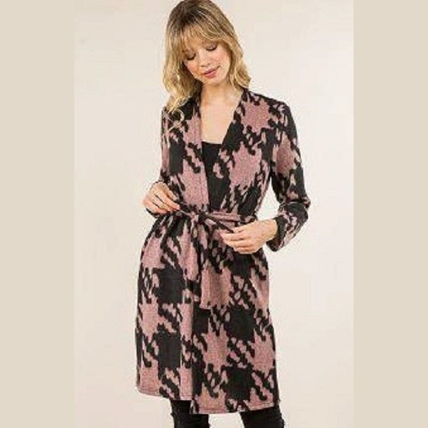 Belted Print Cardigan