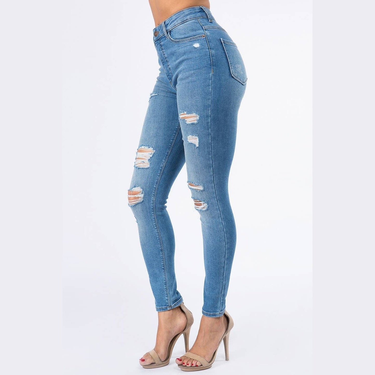 High Waist Distressed Skinny Jeans