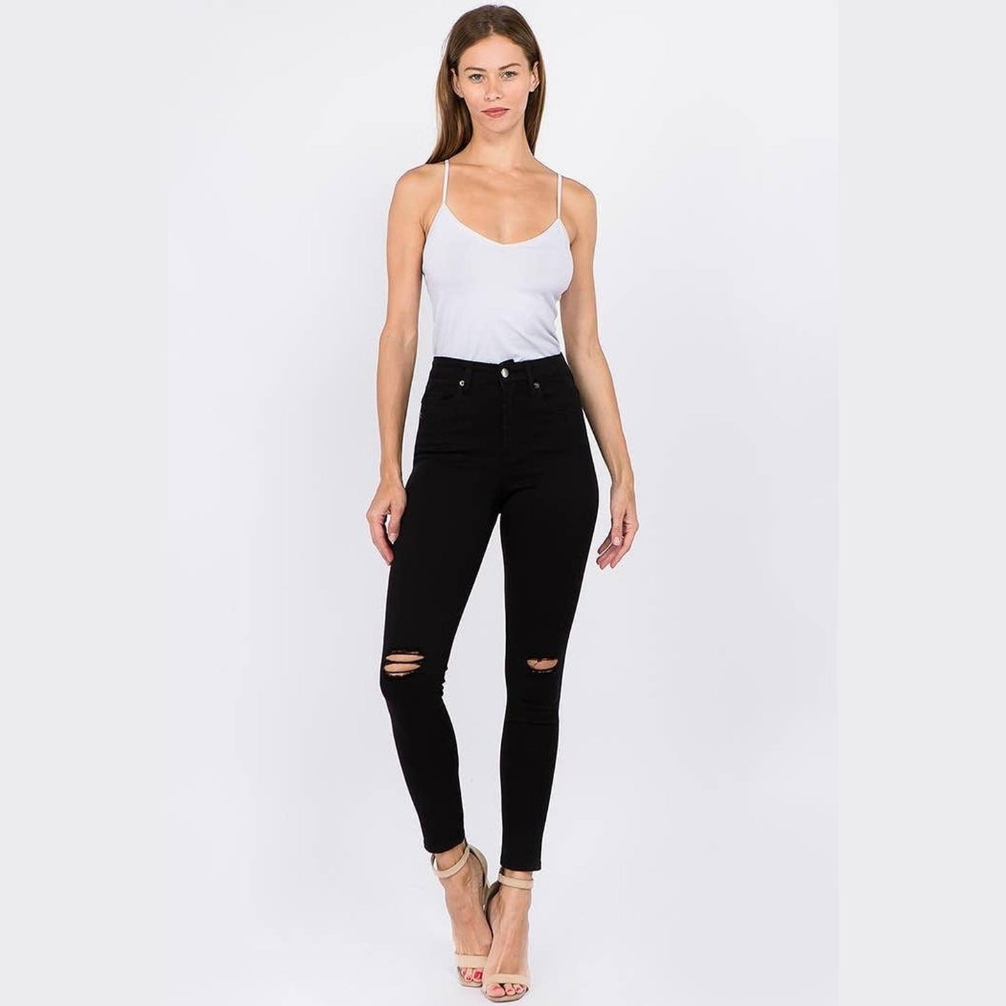 PREMIUM DISTRESSED HIGH WAIST SKINNY PANTS