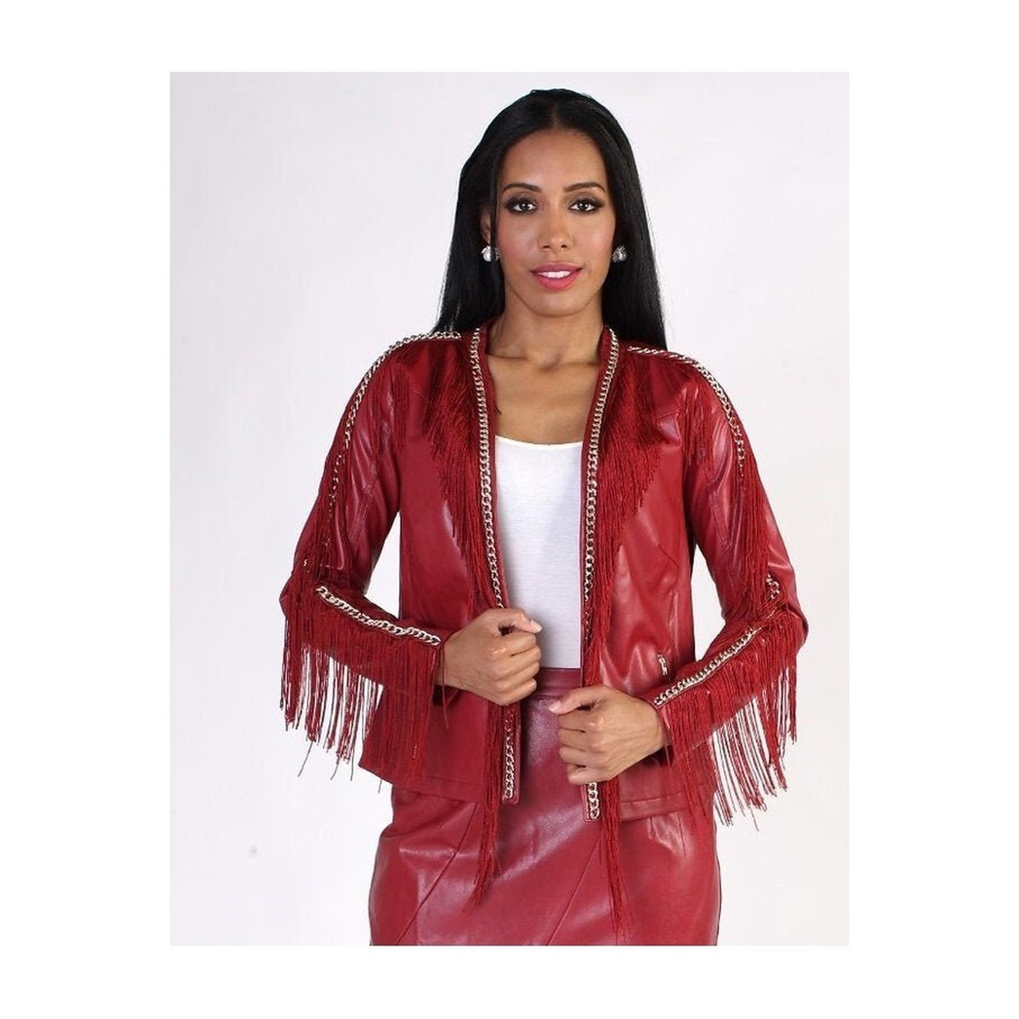 Faux Leather Fringe Jacket