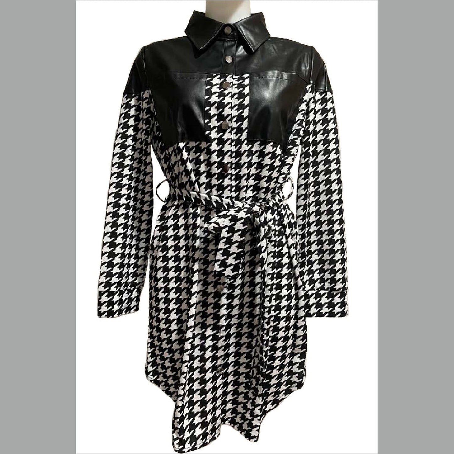 Belted Houndstooth Dress