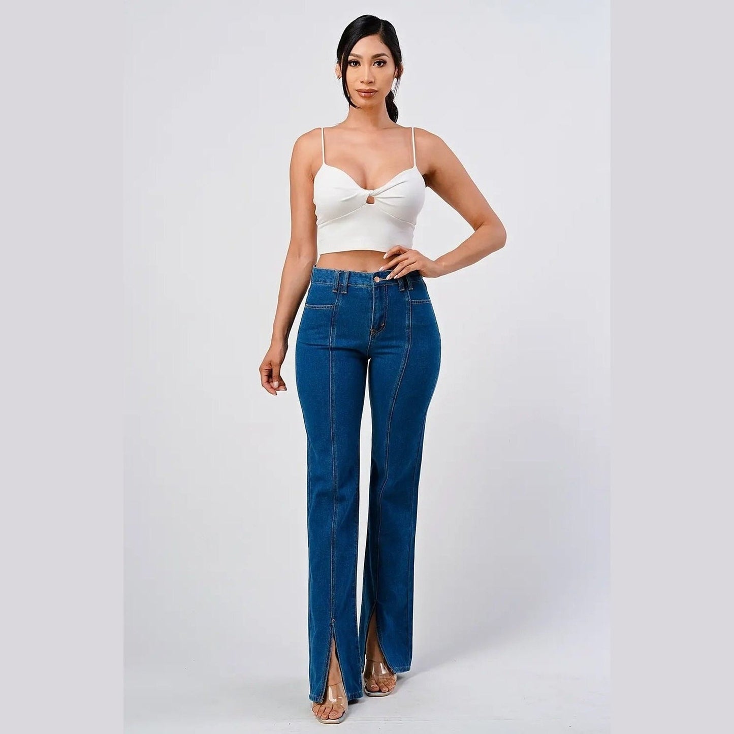 High Waisted Jeans w/ Center Seam Slit