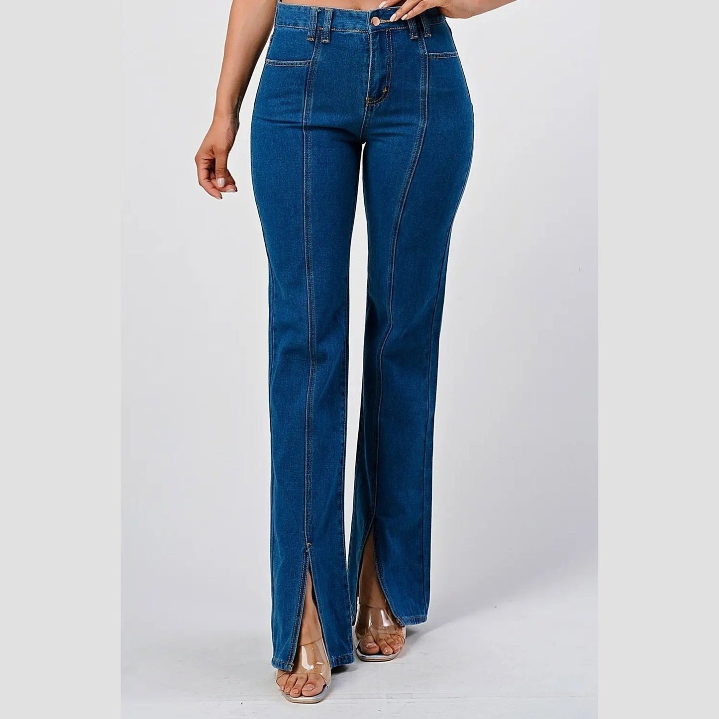 High Waisted Jeans w/ Center Seam Slit