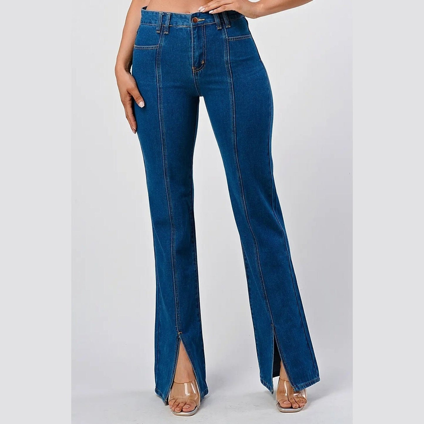 High Waisted Jeans w/ Center Seam Slit