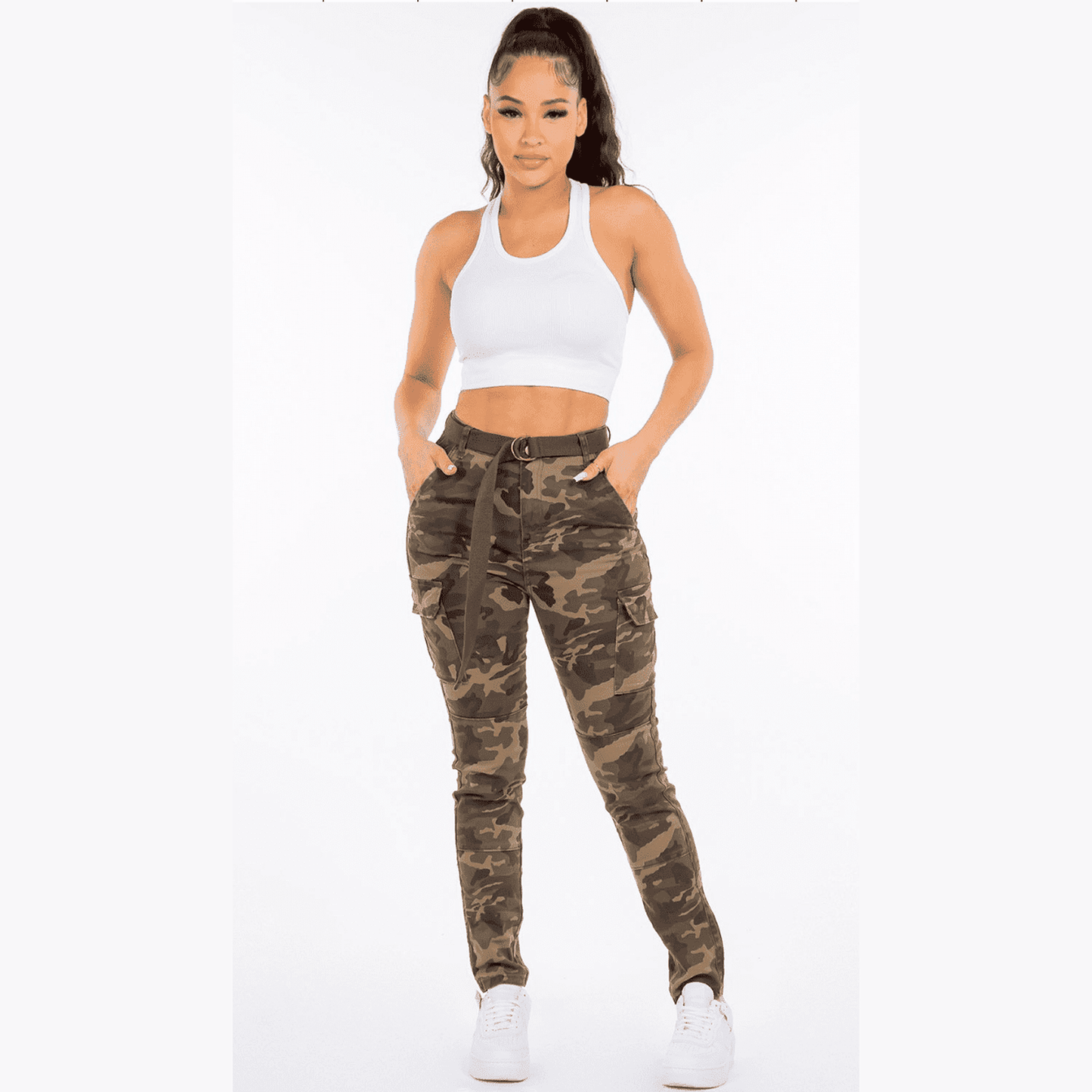 High Rise Camo Cargo Skinny Pants