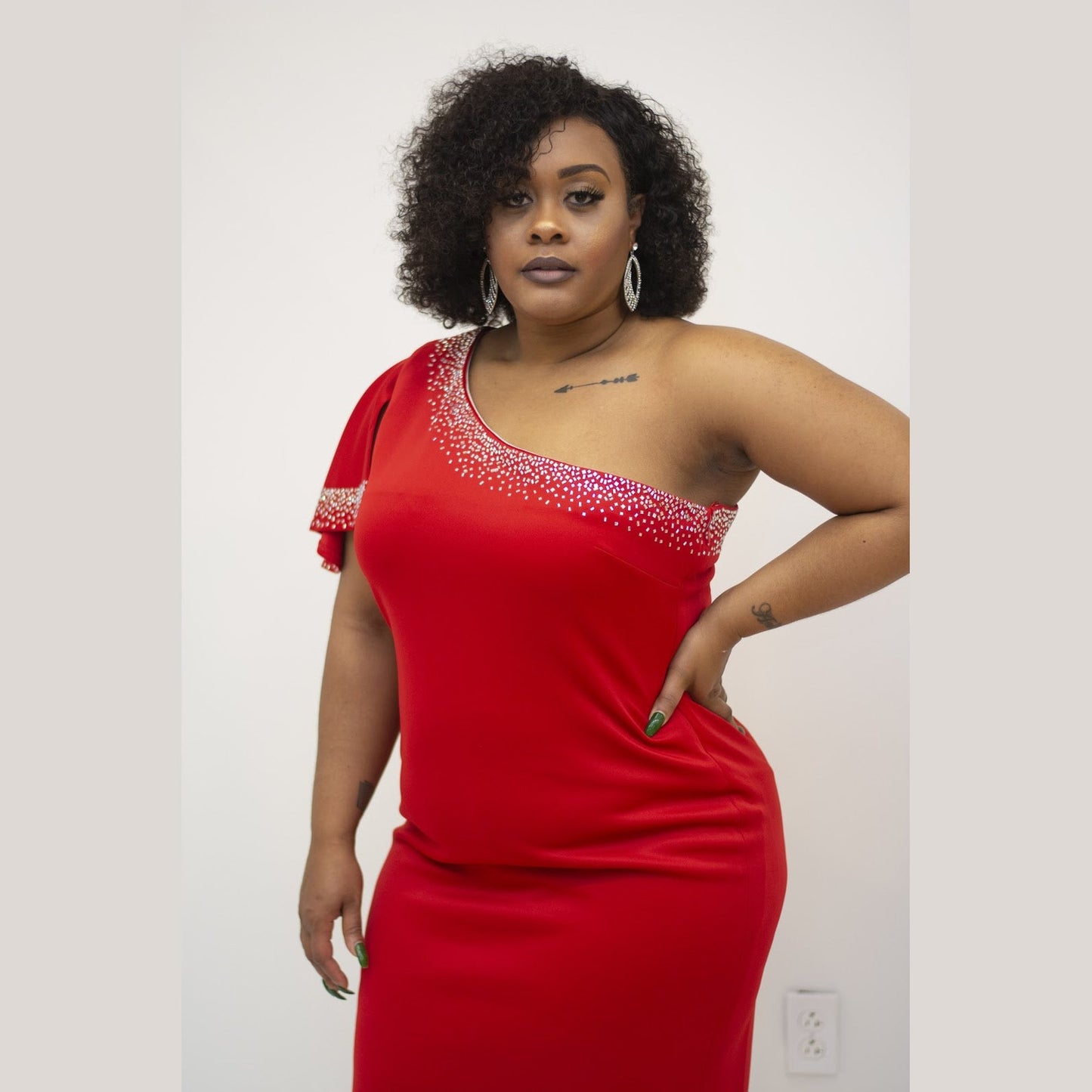 Embellished One Shoulder Dress