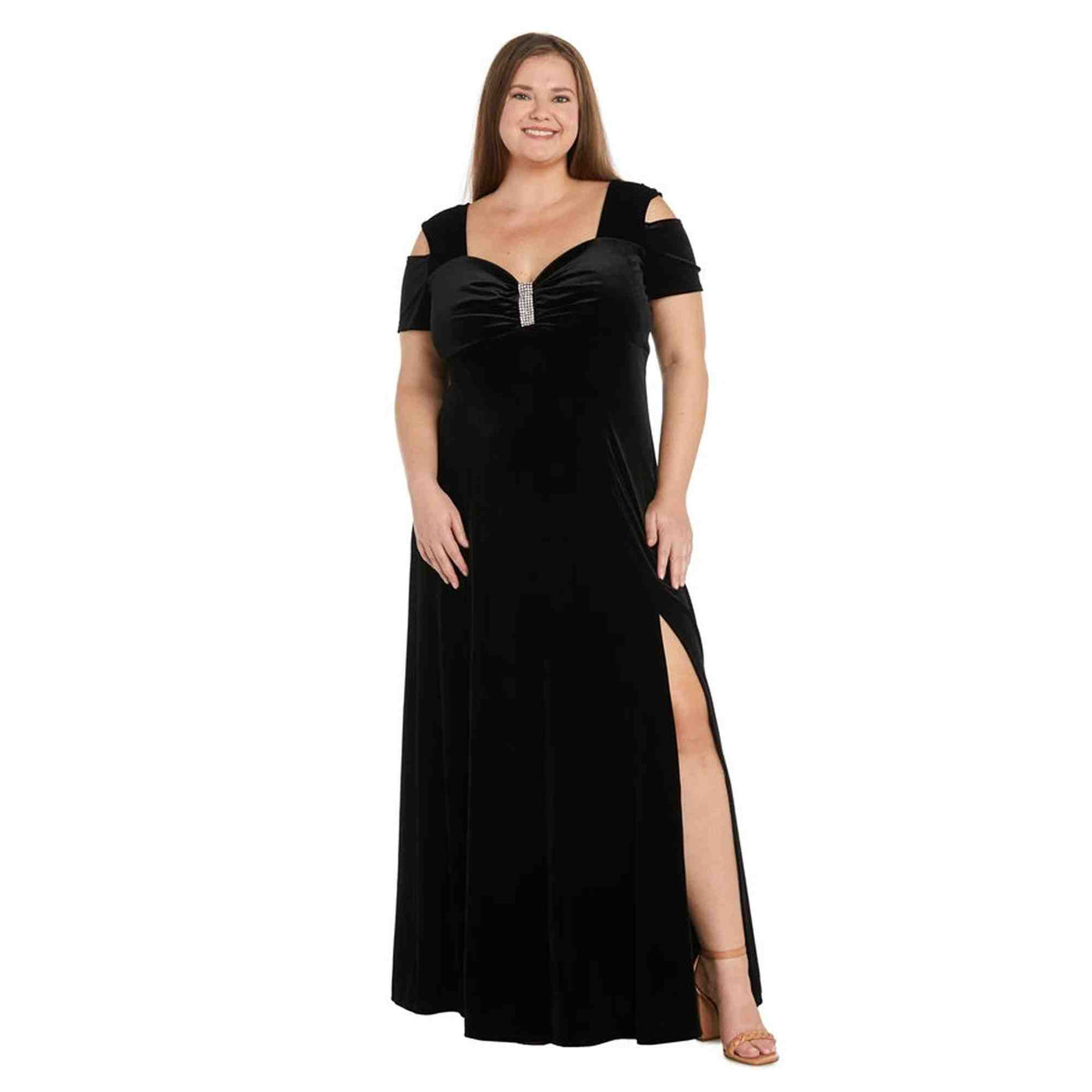 Evening Gown with Thigh Slit and Diamante Detail Plus