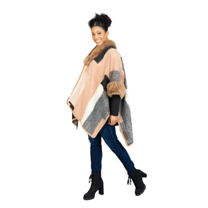 Faux Fur Trim Cape
