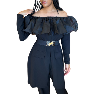 Chiffon Ruffle Off-Shoulder Top