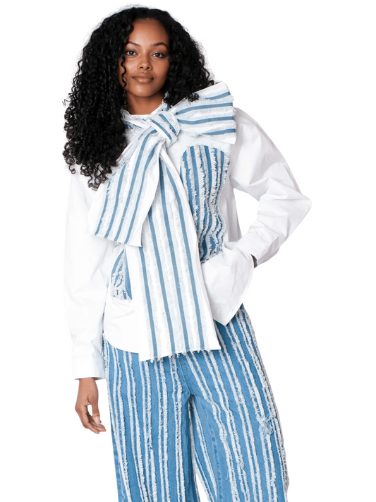 Asymmetric Stripe Top with Statement Bow