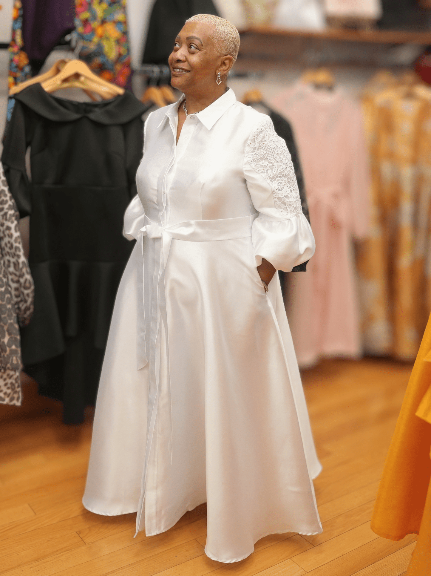 Bishop Sleeve Tie-Waist Maxi Dress