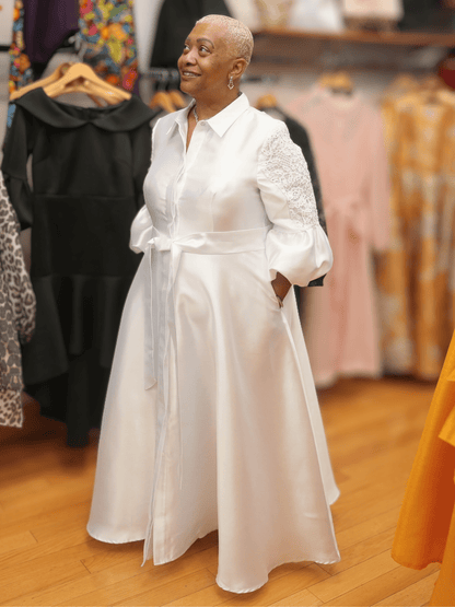 Bishop Sleeve Tie-Waist Maxi Dress