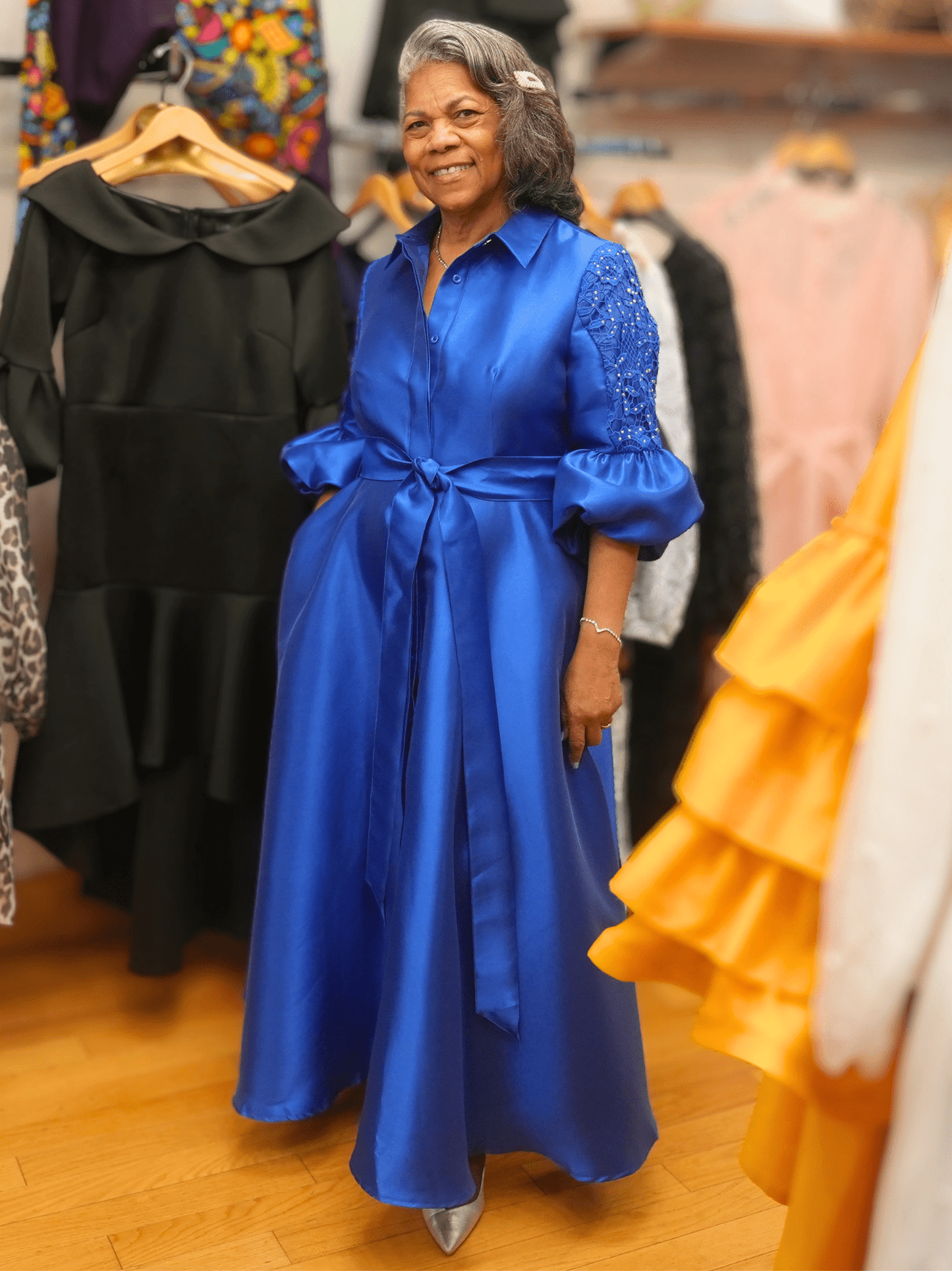 Bishop Sleeve Tie-Waist Maxi Dress
