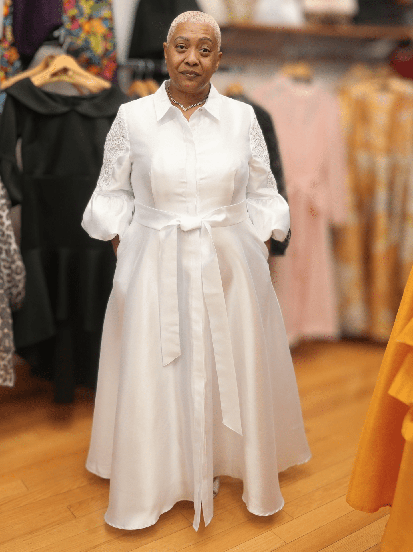Bishop Sleeve Tie-Waist Maxi Dress