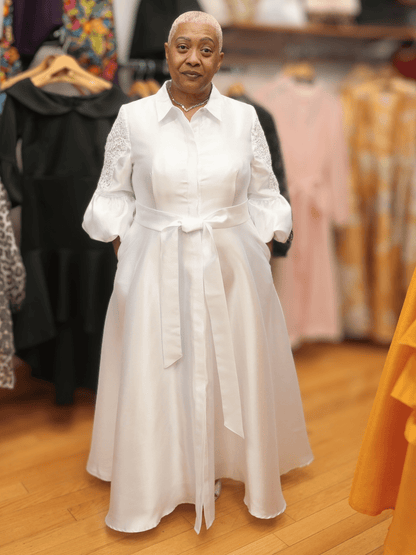 Bishop Sleeve Tie-Waist Maxi Dress