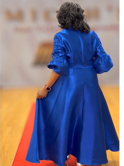 Bishop Sleeve Tie-Waist Maxi Dress
