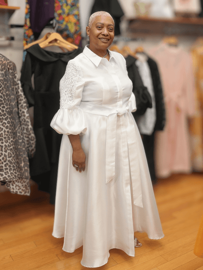 Bishop Sleeve Tie-Waist Maxi Dress