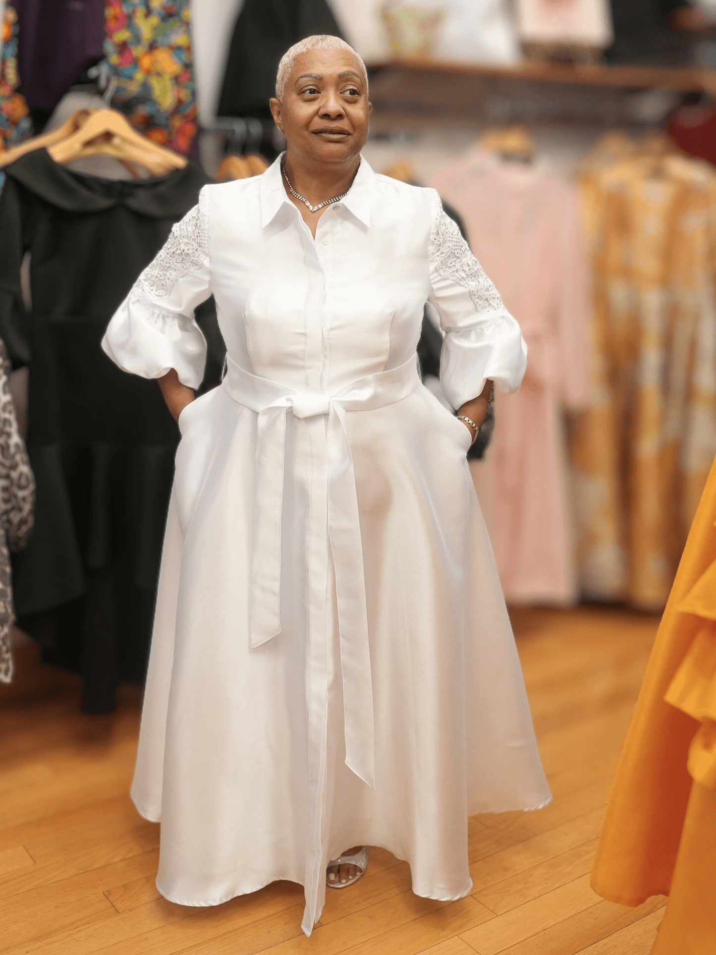 Bishop Sleeve Tie-Waist Maxi Dress