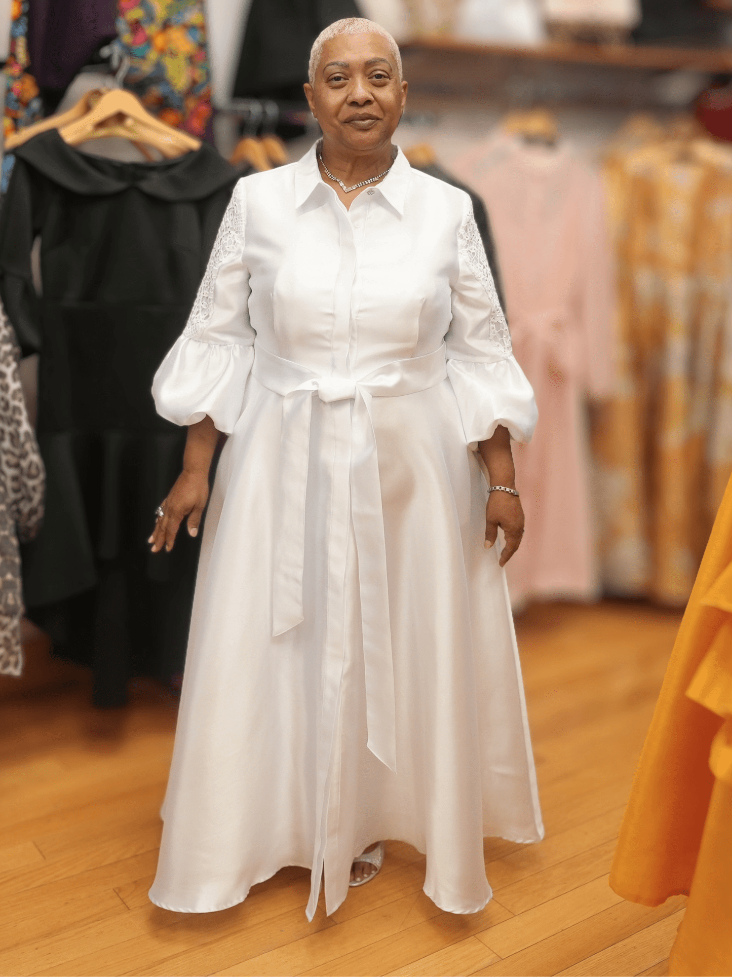 Bishop Sleeve Tie-Waist Maxi Dress