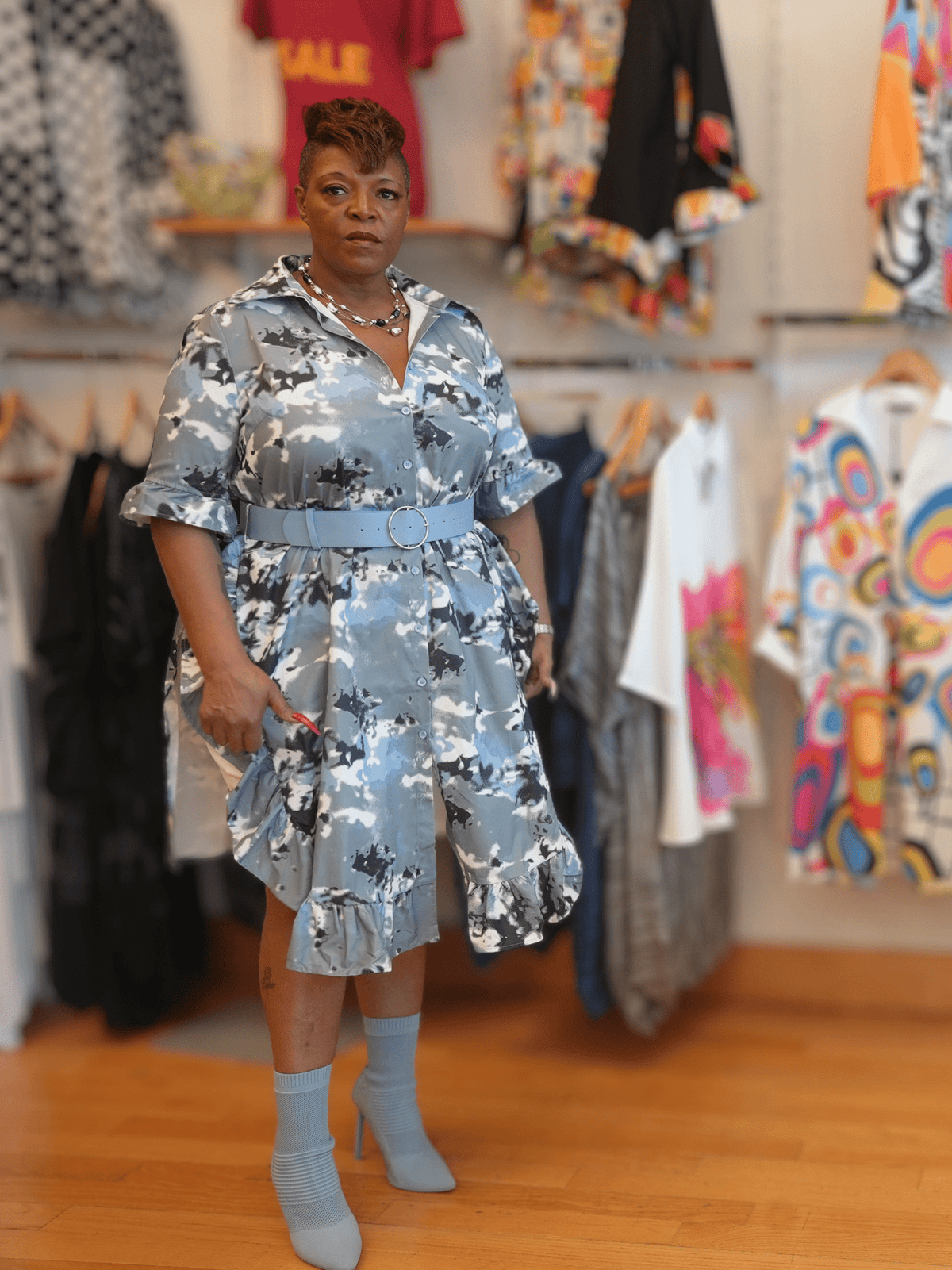 Camo Print Ruffle Midi Dress