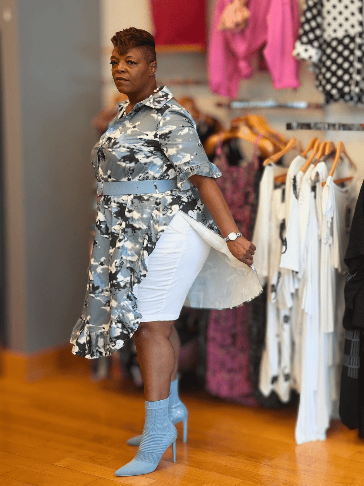 Camo Print Ruffle Midi Dress