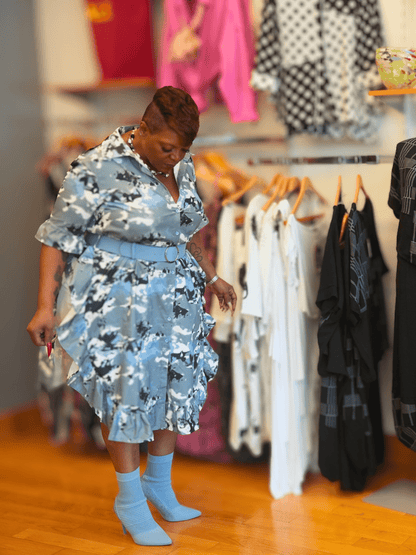 Camo Print Ruffle Midi Dress