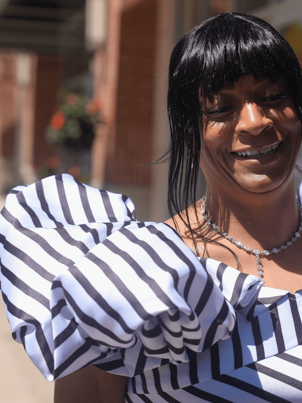 Dramatic Striped Midi Dress W/Puff Sleeves