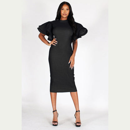 Denim Knit Tiered Sleeve Dress PS