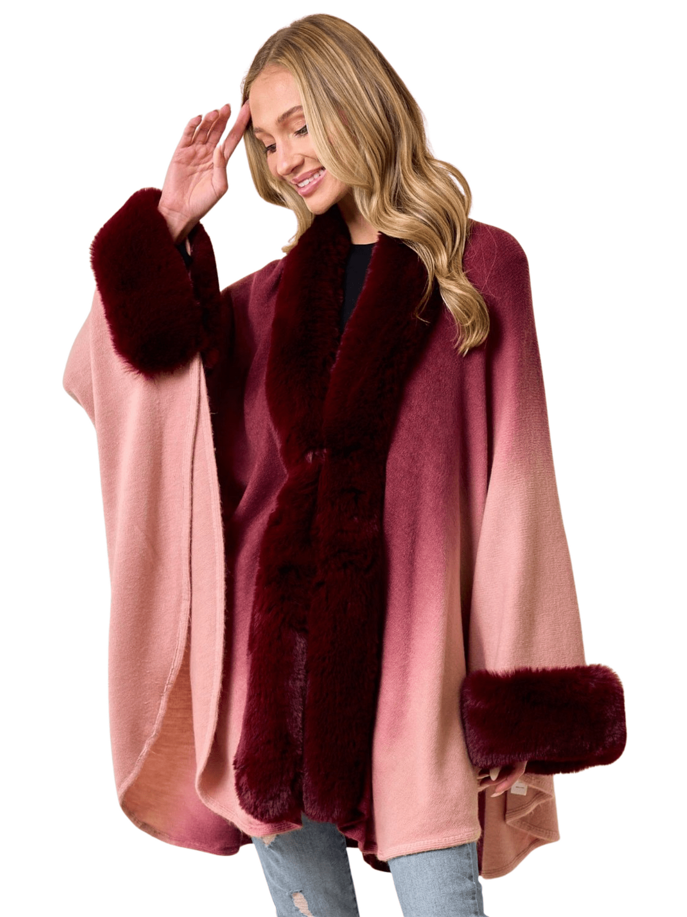Faux Fur Trim Ombre Cape