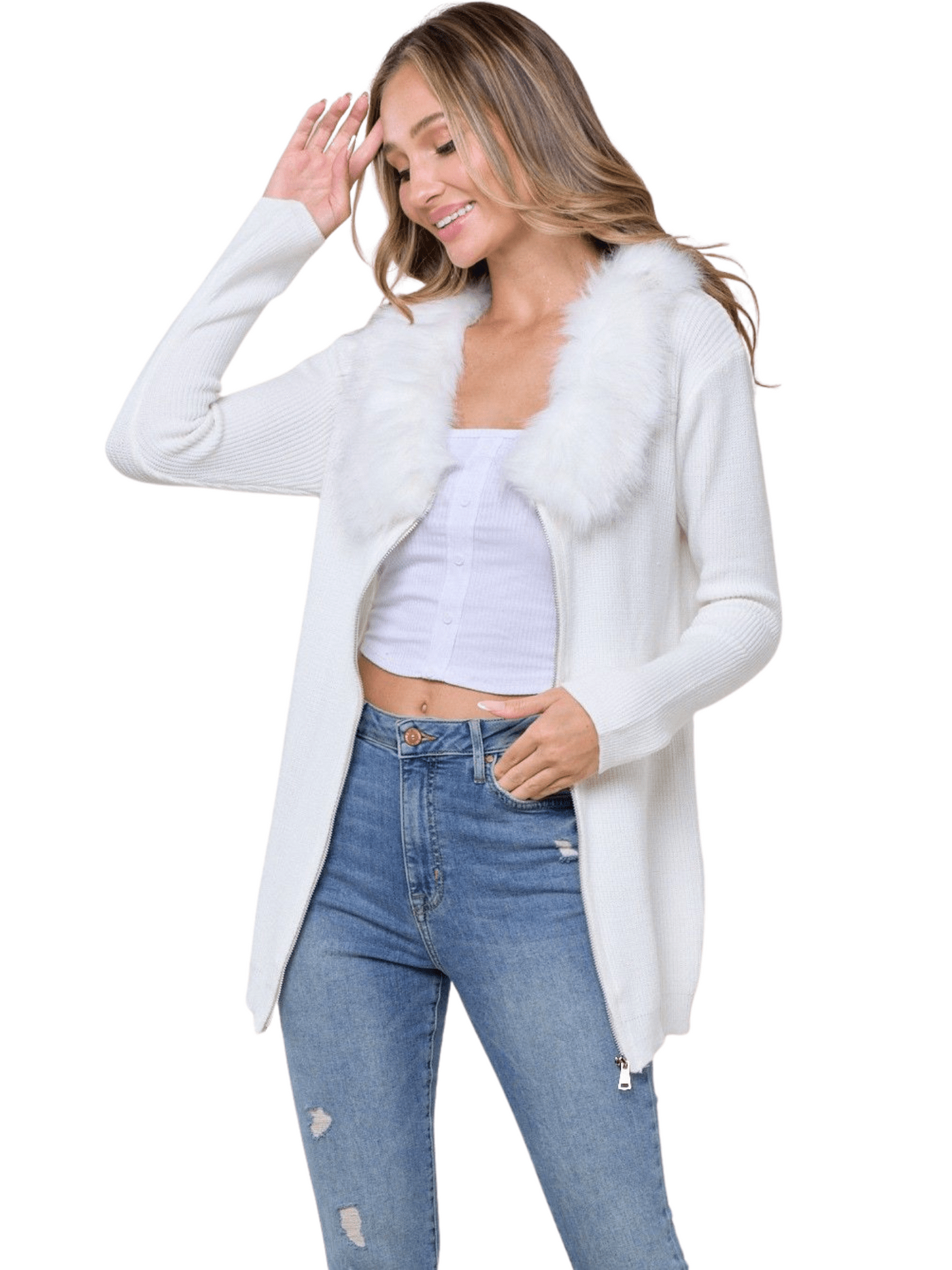 Zip Front Shaker Sweater