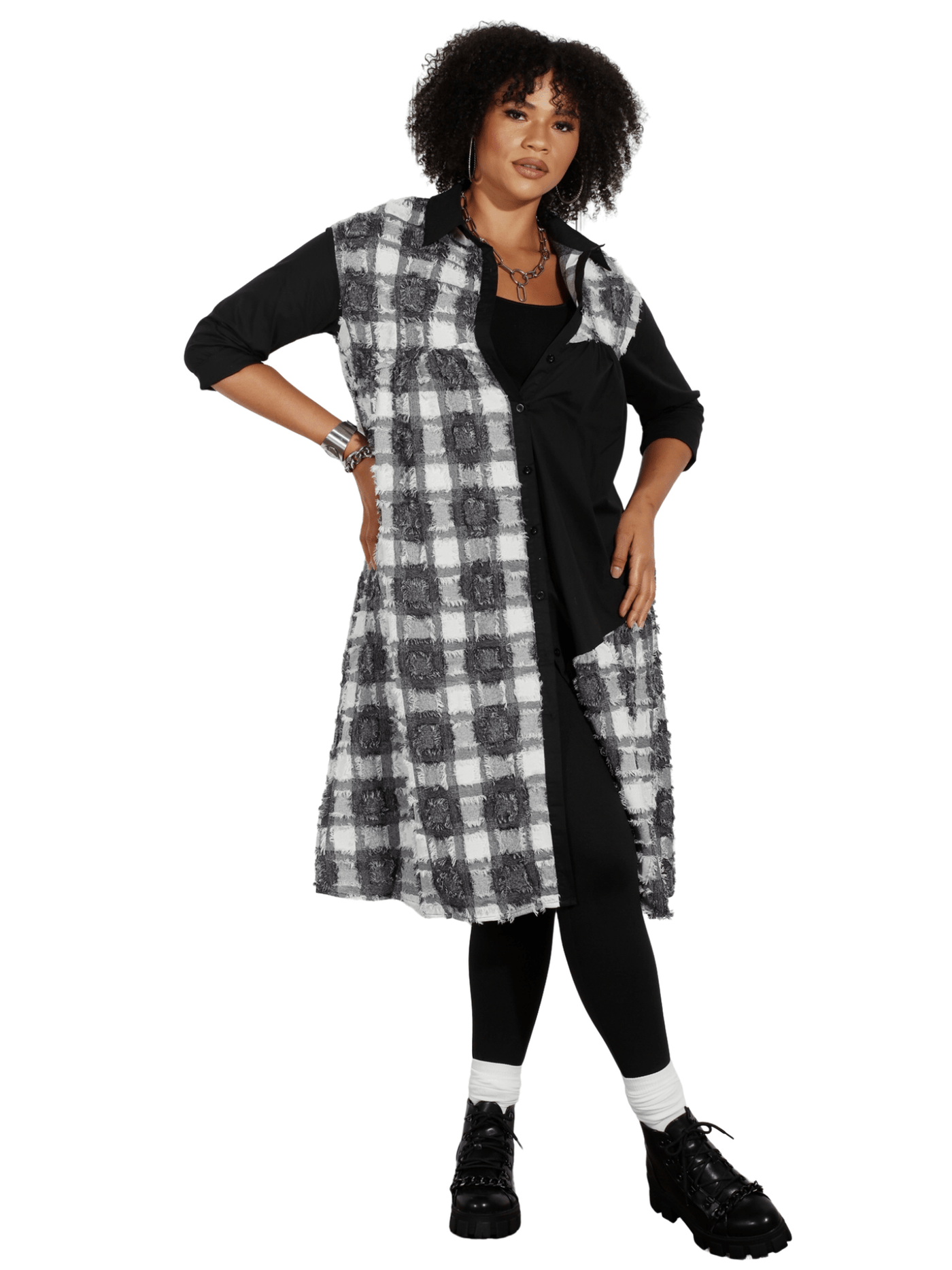 Frayed Checker Print Dress