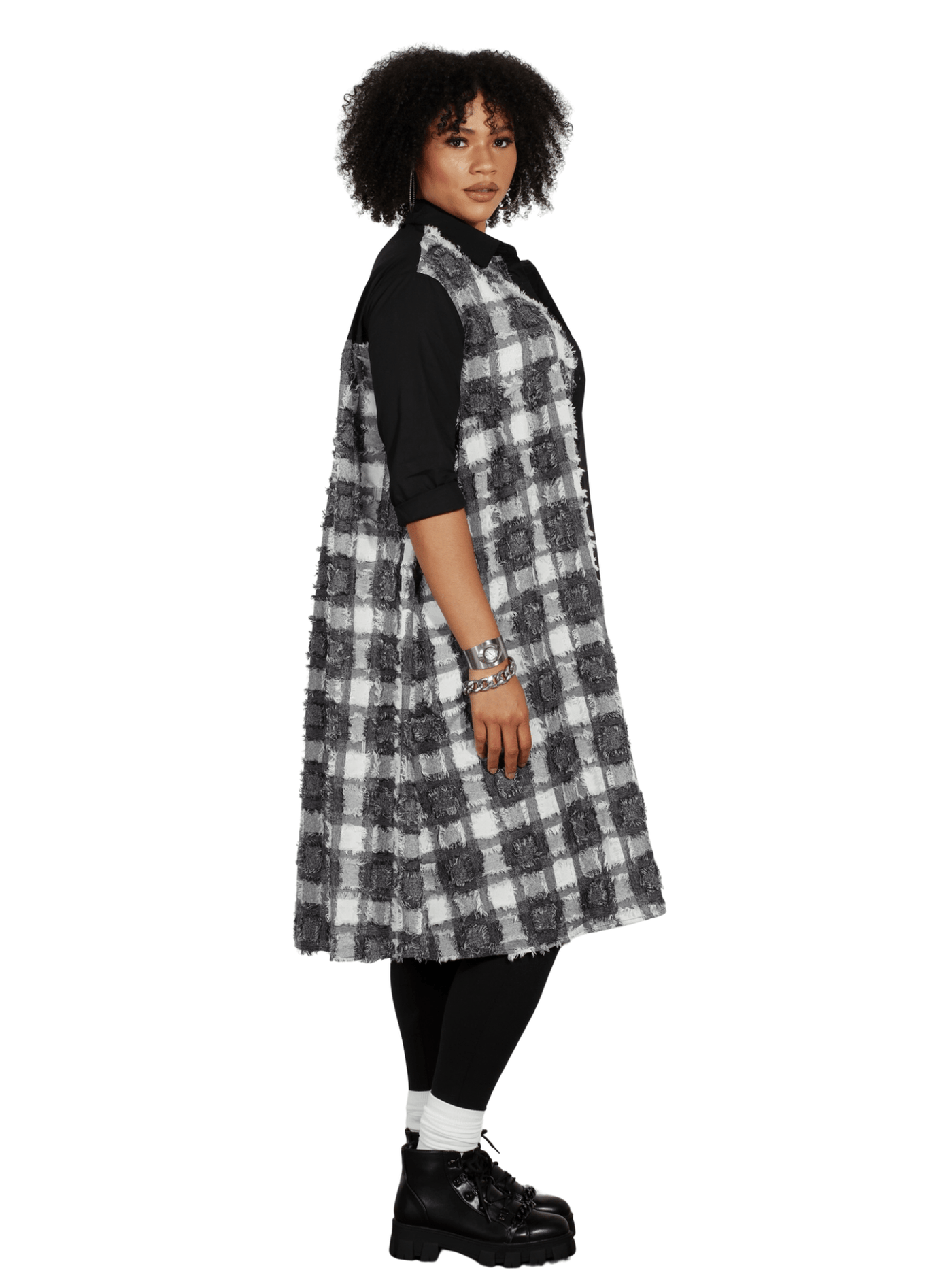 Frayed Checker Print Dress
