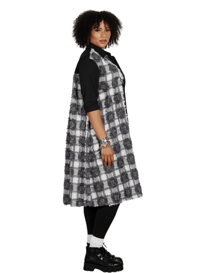 Frayed Checker Print Dress